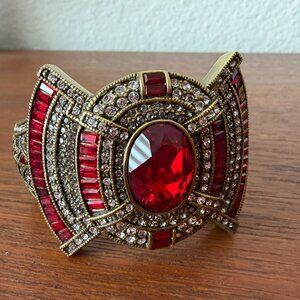 NIB Heidi Daus Amazing Marjorie's Majestic Art Deco Siam Red Hinged Bracelet